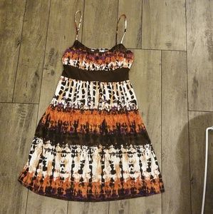 Strappy Orange & Brown Flowy Dress Medium